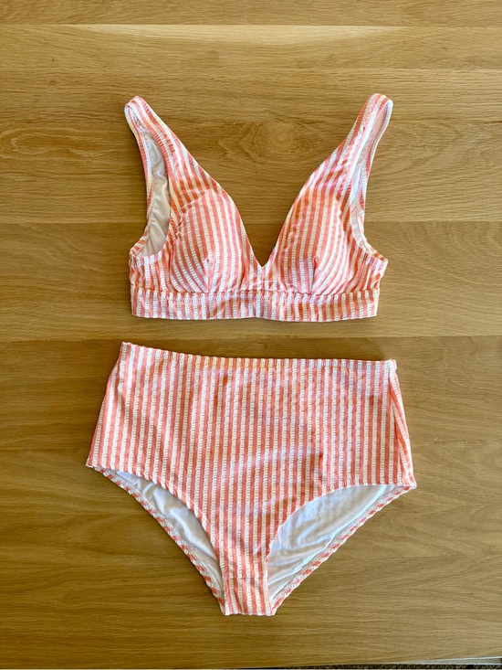 J. Crew Other - NWOT J. Crew Coral & White High-Waist Bikini Set (S top / Med bottom)